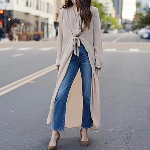 The Drop Beige Oversized Long Buttoned Down Shirt